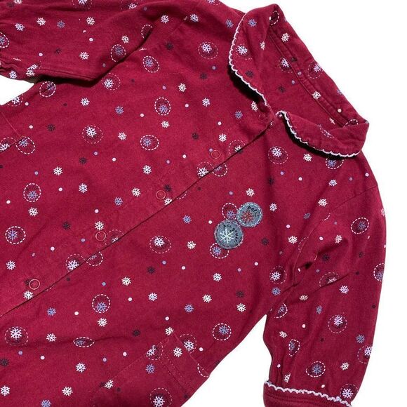 Petit Pengouin Burgundy Collared Snow Flake Print PJ's - Picture 2 of 5